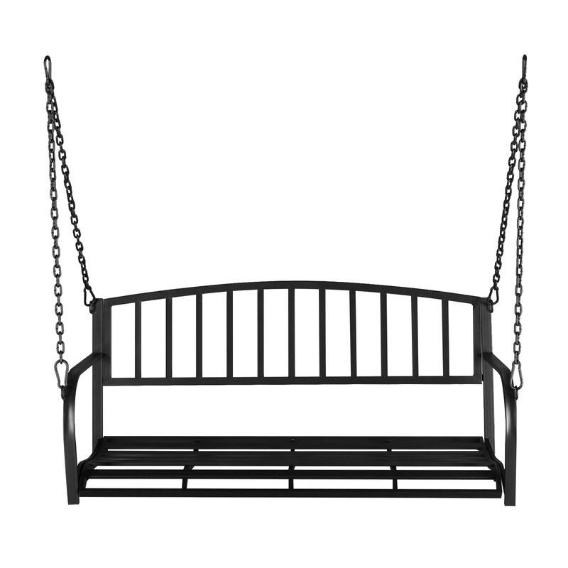 46.8 in 2-person Iron Porch Swing Outdoor Hanging Bench - Black