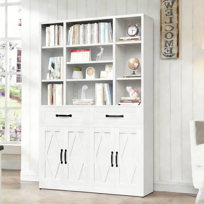 Rossetta Industrial Anti-Tip Kit Metal Bookcase with Doors and Drawers, Adjustable Open Shelves