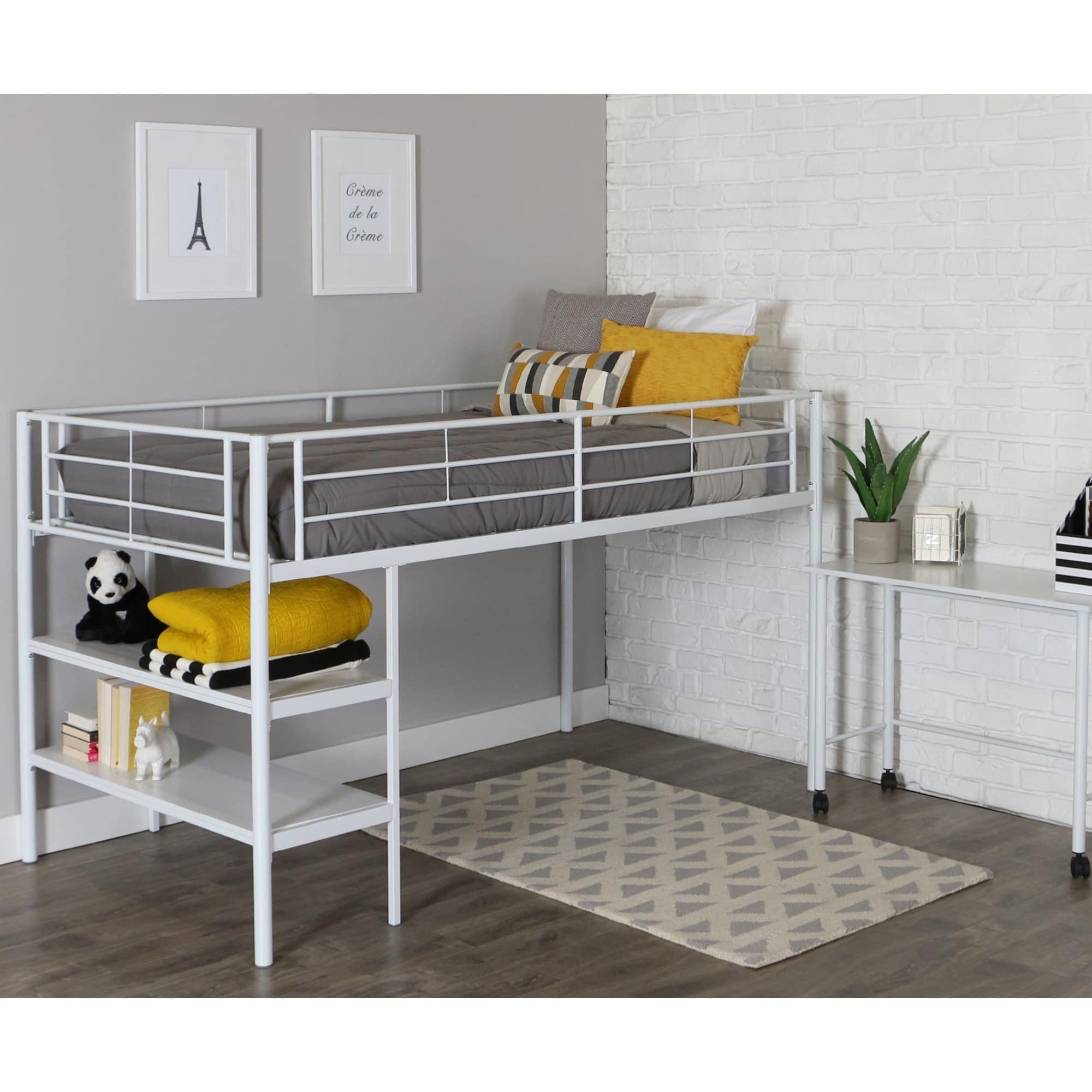 twin loft bed with storage and desk