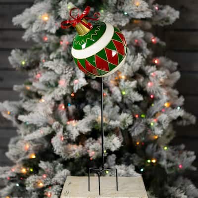 31" Tall Green Metal Christmas Ball Ornament With Stake