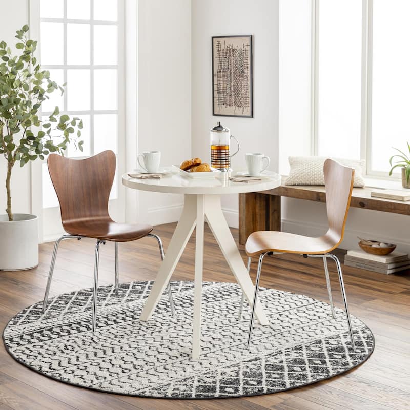 Livabliss Elaziz Moroccan Geometric Area Rug - Black - 7'10" x 7'10" Round
