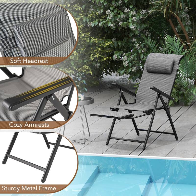 Gymax Folding Patio Chairs Set of 2 Lounge Chairs w/ 10-Level