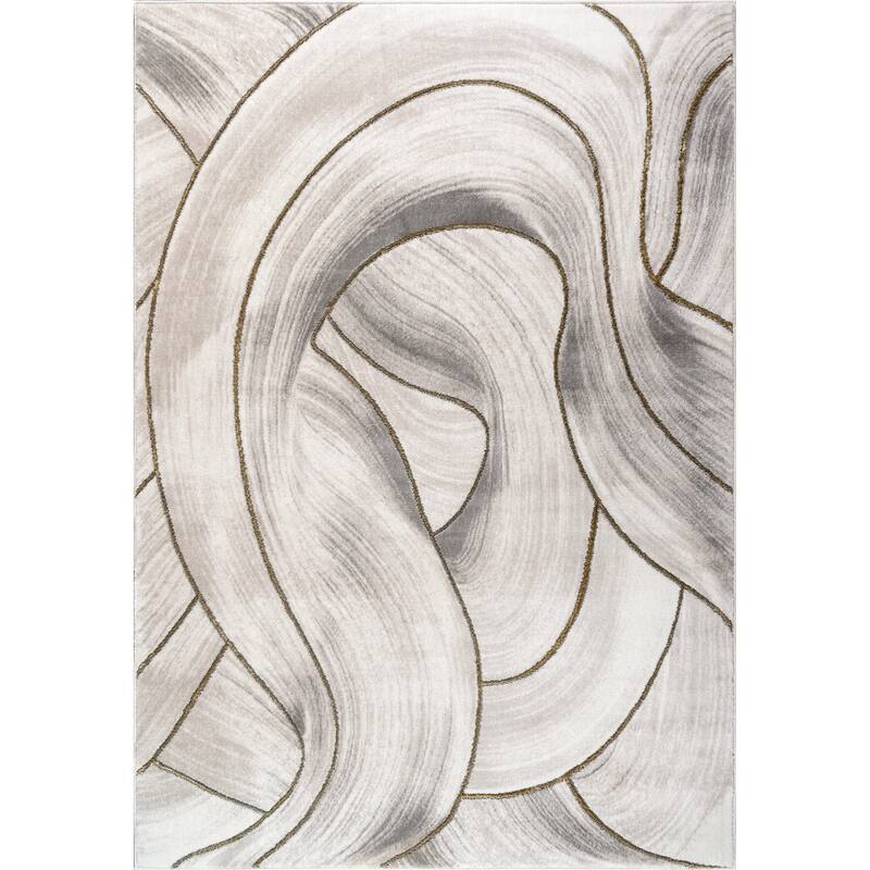 LaDole Transitional Abstract Luxury Modern Minimalist Contemporary Area Rug for Living Room, Entrance and Hallway, Grey and Gold