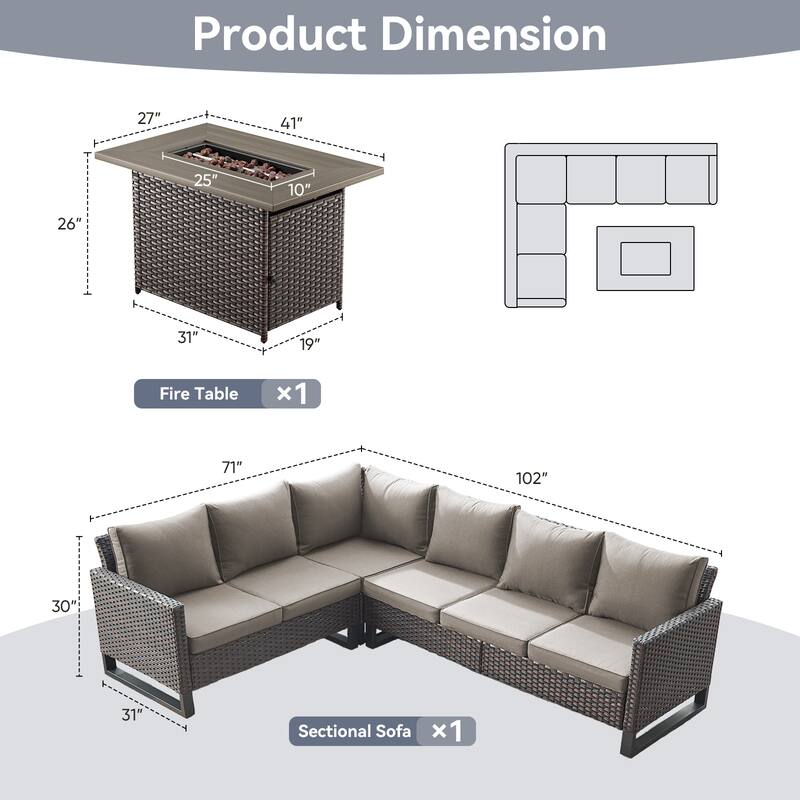 Gymojoy L-Shaped Outdoor Corner Sectional Sofa 6-seats Couch Conversation Set