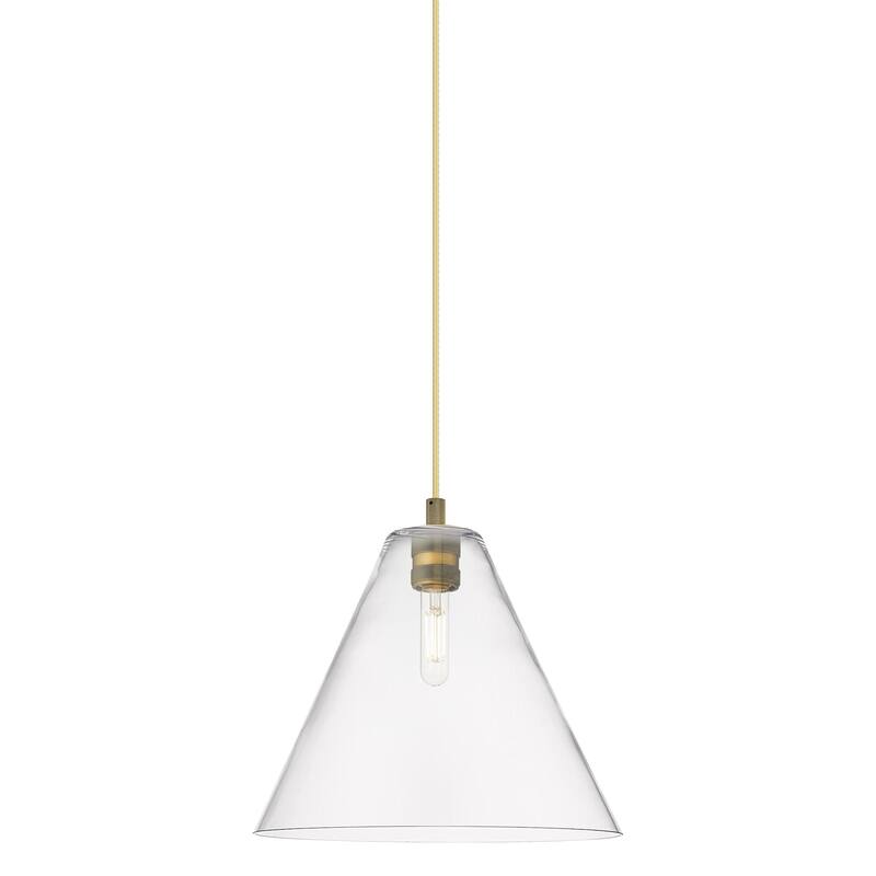 Innovations Lighting 434-1P-11-12 Crown Point Pendant Cone Crown Point - Brushed Brass / Clear