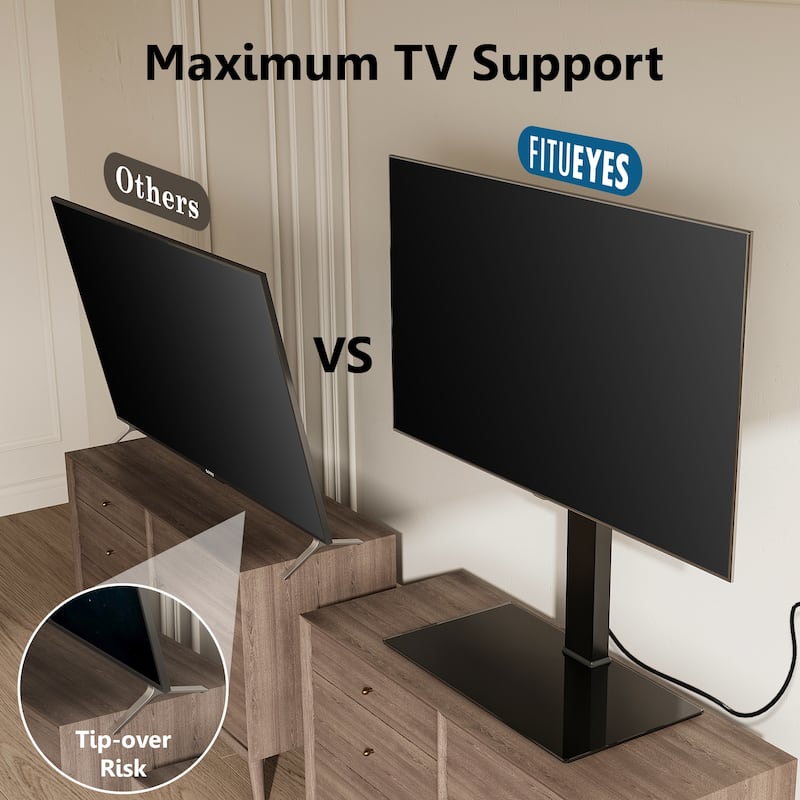 FITUEYES Table Top TV Stand with Power Strip up to 50-85 inches TVs, Black