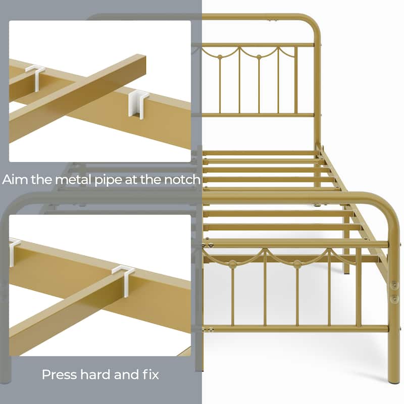 Yaheetech Metal Platform Bed Frame with Vintage Headboard and Footboard Metal Bed Base