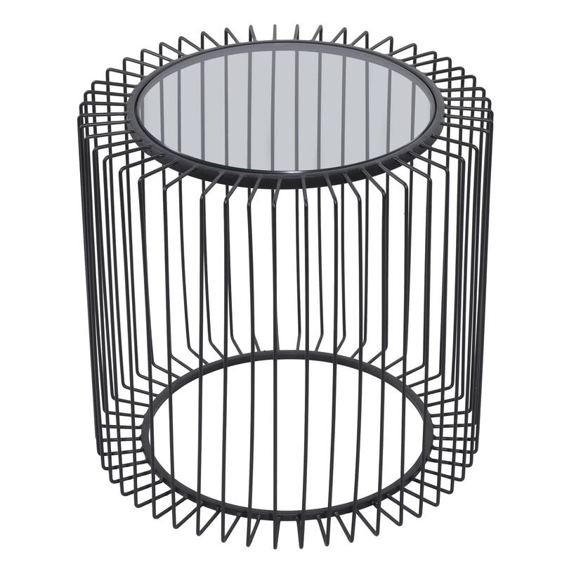 Metal Open Wire Frame Accent Table with Shaded Glass Top - Black - Roche River Decor