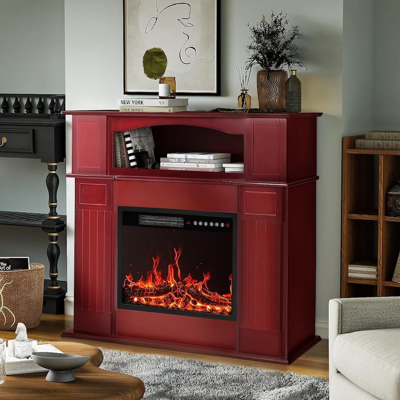 BOSSIN 43" Electric Fireplace with Mantel, 23 inch Electric Fireplace Insert,Freestanding TV Stand with Fireplace Wooden Firebox