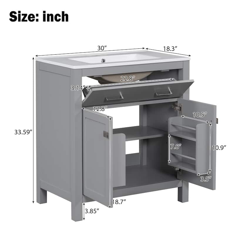 60"Bathroom Vanity Set with Double Vanities (Separate),Double Ceramic Sinks,Adjustable Shelf,Soft Close Doors and Flip Drawer