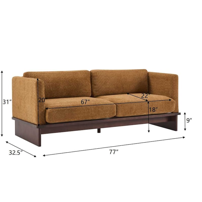 77" Modern Boucle Sofa, 3-Seater Upholstered Couch with Solid Wood Base and Square Arms for Living Room