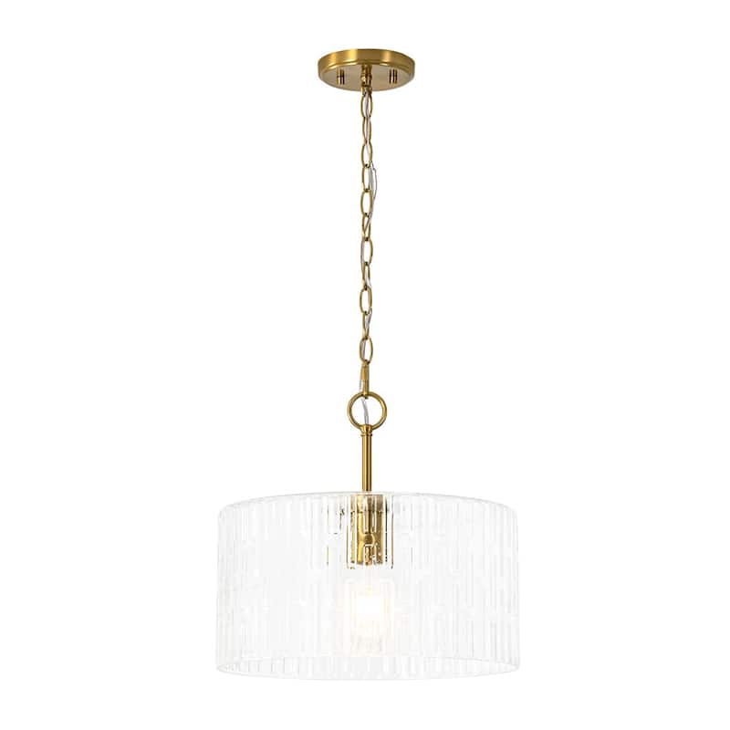 1-Light Clear Embossed Seeded Glass Drum Semi Flush Mount / Pendant