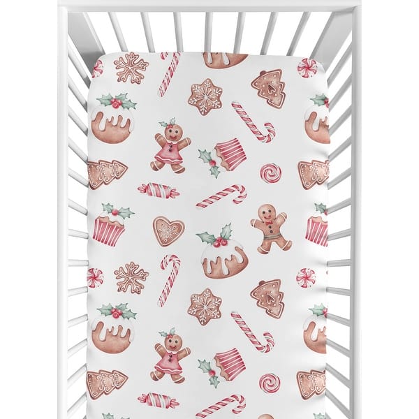 slide 2 of 6, Sweet Jojo Designs Christmas Holiday Gingerbread Boy, Girl, Unisex/Gender Neutral Fitted Crib Sheet - Xmas Cookies for Christmas