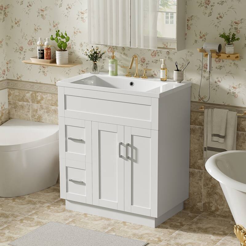 30" Bathroom Vanity Cabinet with 2 Doors & 2 Drawers, Soft-Close Hidden Slides and Adjustable Shelf