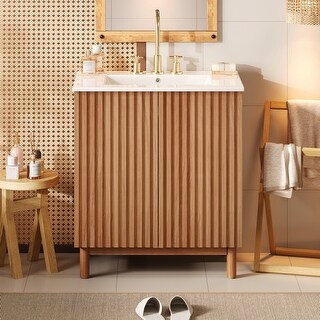 29.9'' Freestanding Bathroom Vanity in Wood with Integrated Ceramic ...