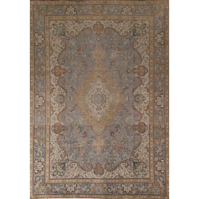 Gray Tabriz Persian Vintage Area Rug Handmade Wool Carpet - 9'6"x 12'7"