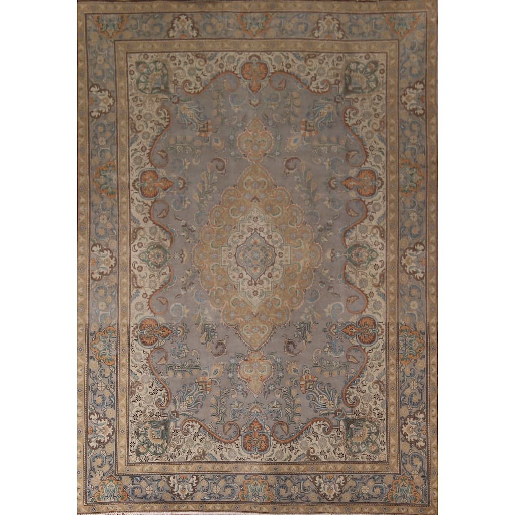Gray Tabriz Persian Vintage Area Rug Handmade Wool Carpet - 9'6"x 12'7"