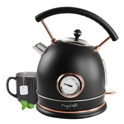 MegaChef 1.8 Quart Half Circle Electric Tea Kettle with Thermostat in Black - 1.8 Liter