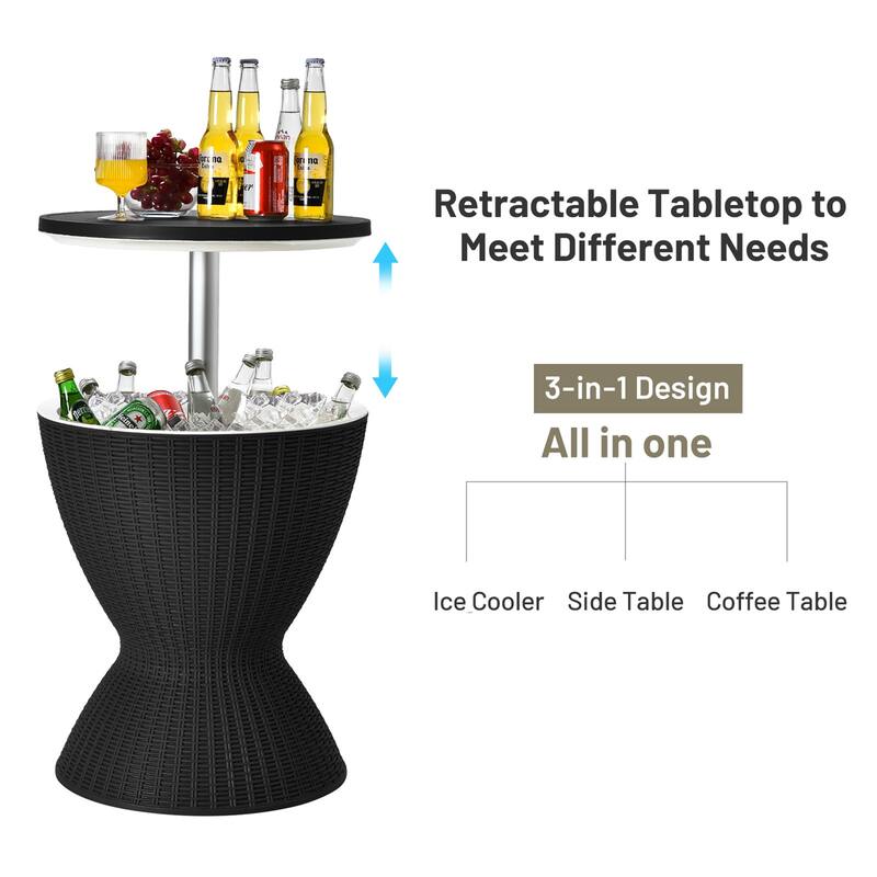 Gymax 8-Gal Patio Ice Cooler Bucket Cool Bar Side Table w/ Retractable - 19'' x 22.5''