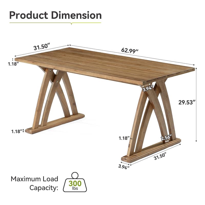 63 Inches Rectangular Kitchen Table with Sturdy Wooden Frame