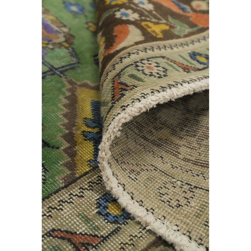 Hand Knotted Oriental 100% Wool Carpet Traditional Floral Green Tabriz Area Rug - 11' 0'' X 8' 6''