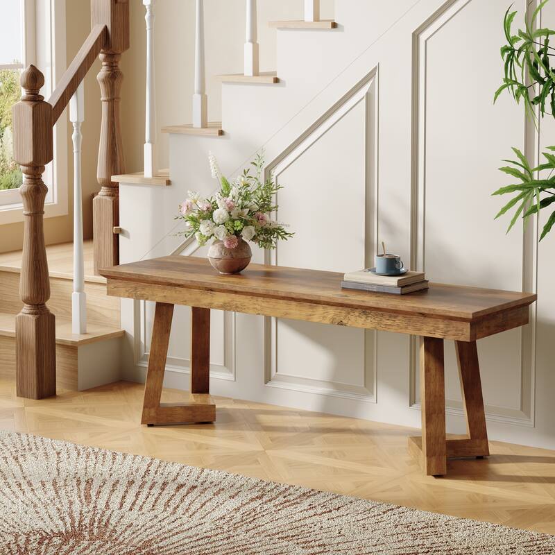47" Farmhouse Wood Bench, Long Rustic Indoor Bench Seat with Solid Leg