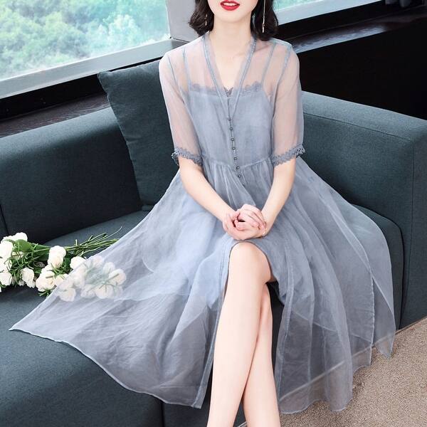Shop High End Women S Short Sleeved Silk Dress Suit Overstock