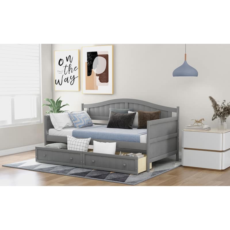 Twin Wooden Daybed with 2 drawers, Sofa Bed for Bedroom Living Room,No Box Spring Needed