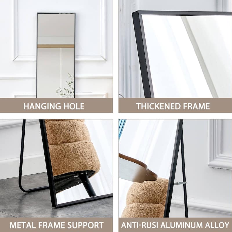 Roomfitters Wall-Mounted Full Body Mirror with Black Aluminum Frame, 63"x20" Floor Standing Vanity Mirror, Black