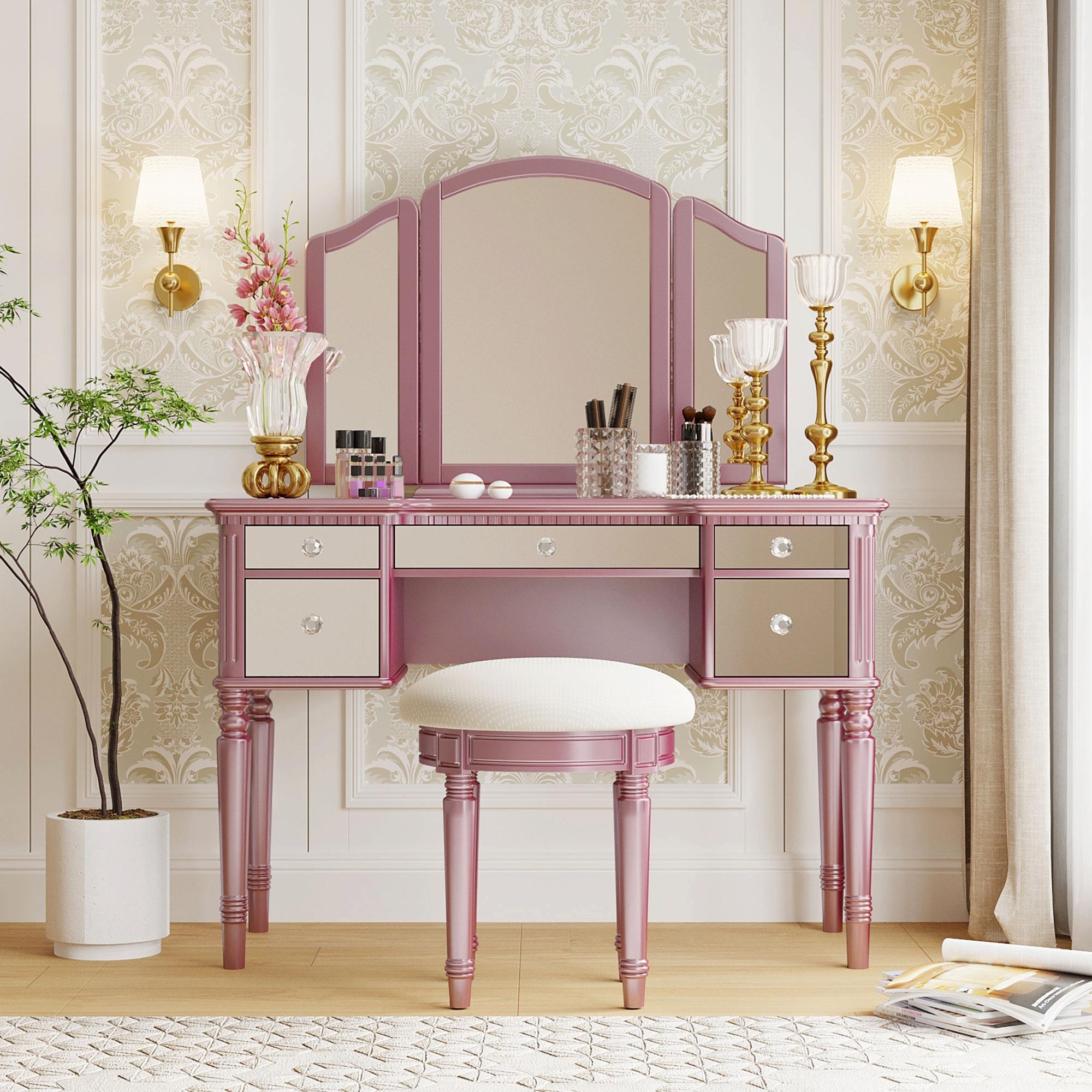 Gold mirrored dressing table discount