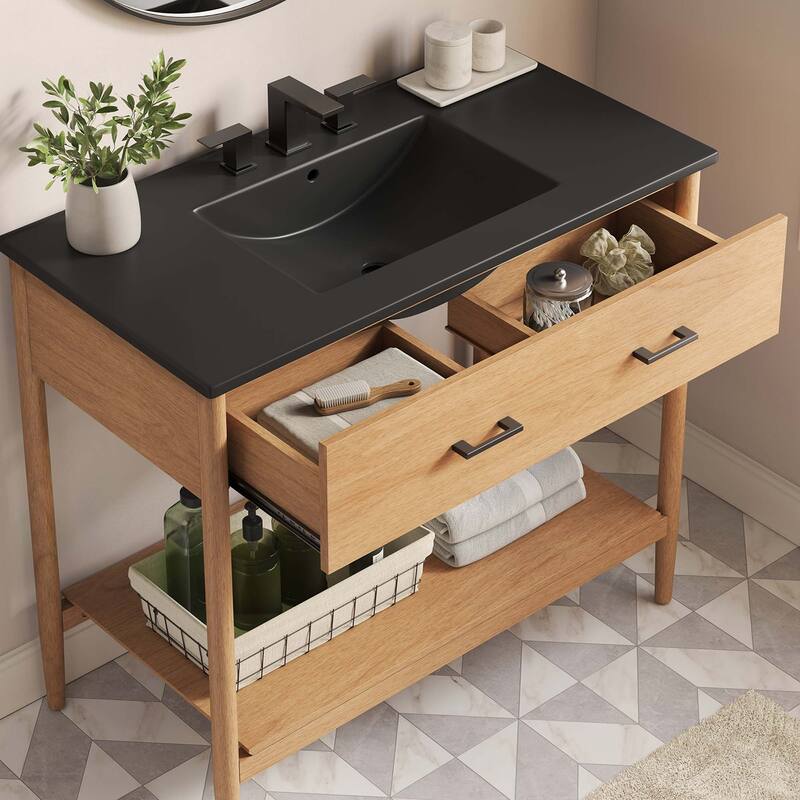 Zaire 18"/24"/30"/36"/48" Bathroom Vanity with Black Sink Top