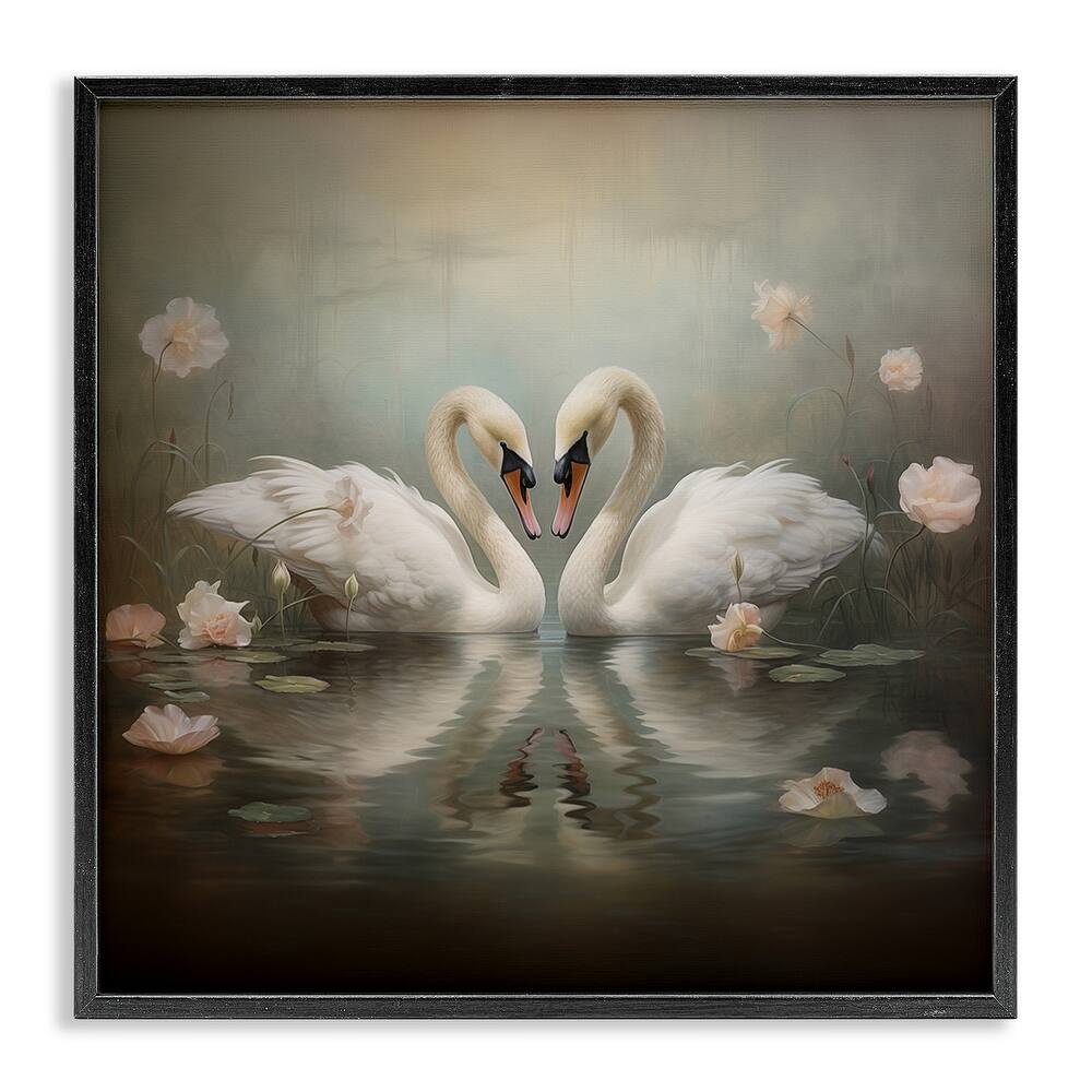 Stupell Romantic Swans in Floral Pond Framed Giclee Art Design By Arlington Prints