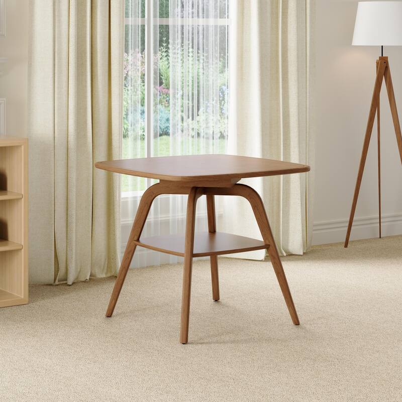 Modern Wooden Dining Table with Storage Shelf, Walnut Finish - Antique Natural