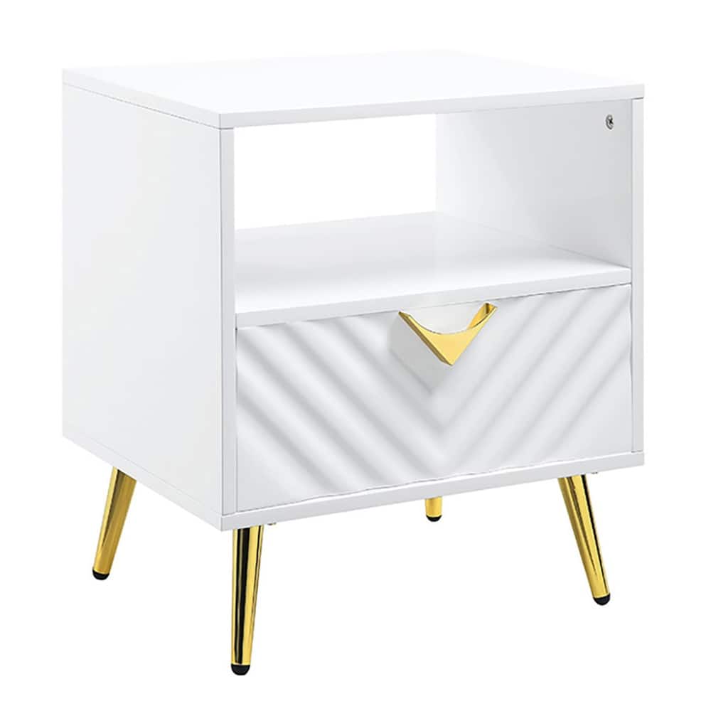 Kylie White High Gloss End Table with Shelf