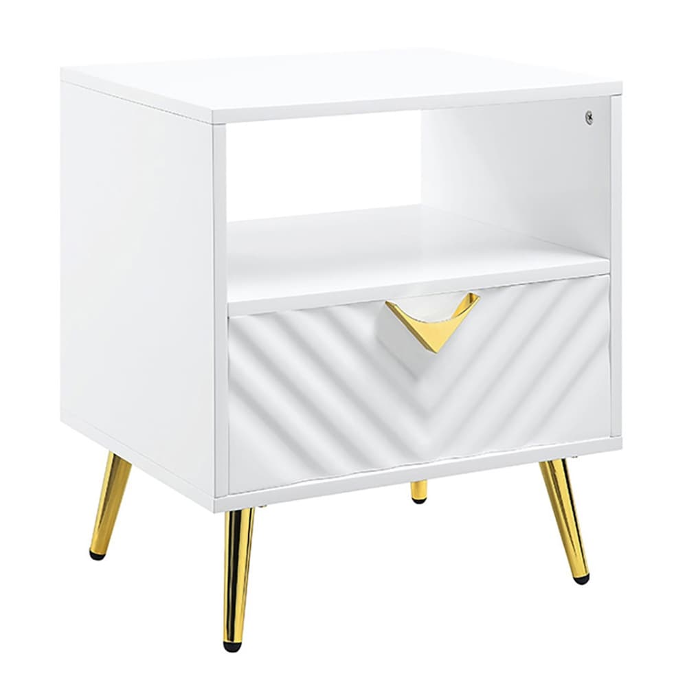 Kylie White High Gloss End Table with Shelf