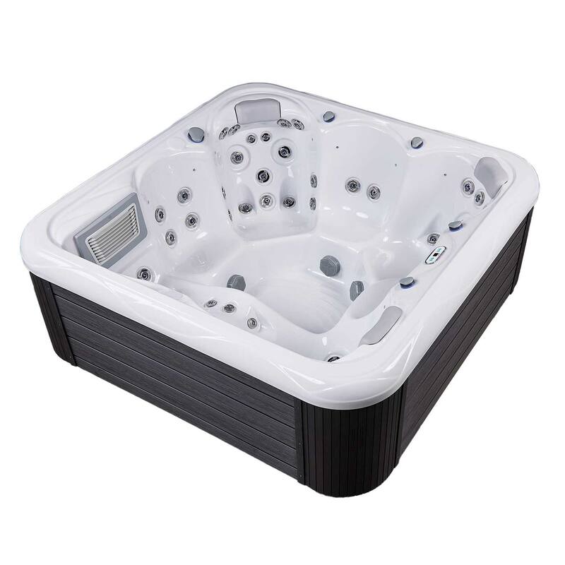 Buenospa New York 6 - Person 49 - Jet Hot Tub, Ice White, Gray with Ozone and LED Lights - Sterling Silver - 85 x 85 x 35