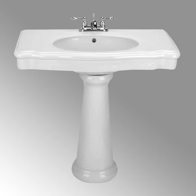 White Pedestal Sink Darbyshire Porcelain 34" Sink with 4" Centerset Faucet Holes and Overflow Renovators Supply