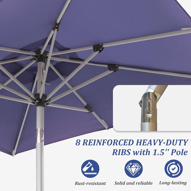 Navy Blue Rectangle Patio Umbrella with Crank Lift & Tilt Function (Base Sold Separately)