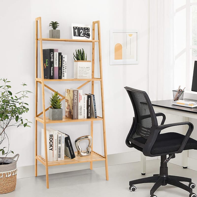 Gymax 4-Tier Bamboo Ladder Bookshelf 58'' Display Shelf Storage Rack