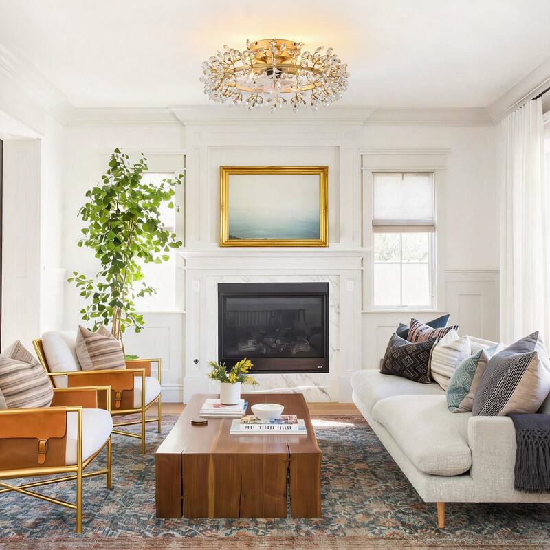 23" Contemporary Gold 4-Light Crystal Low-Profile Flush Mount Ceiling Fan with Remote