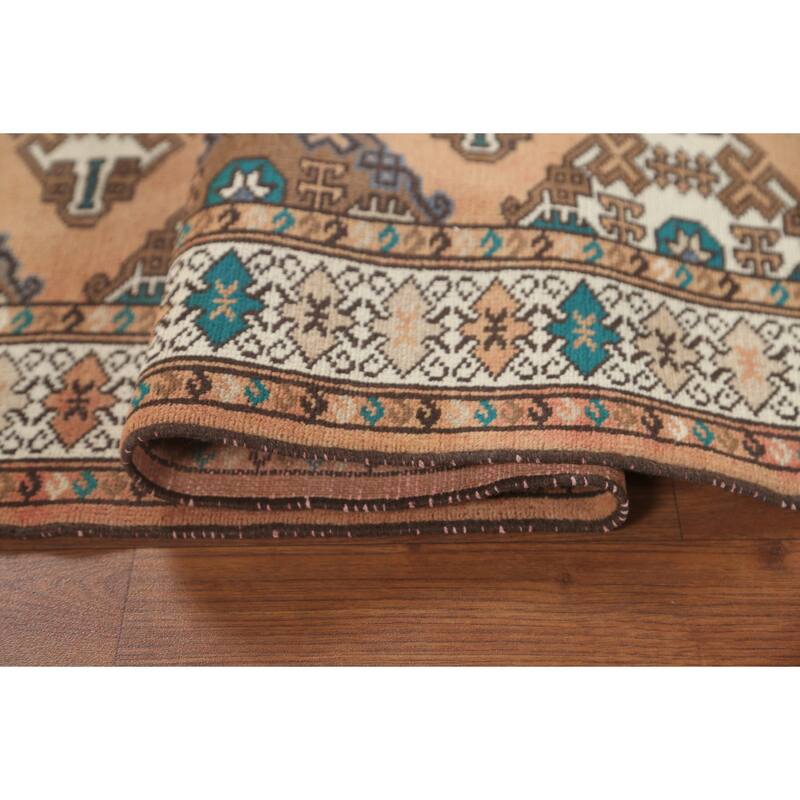 Geometric Turkoman Persian Vintage Area Rug Handmade Wool Carpet - 4'5" x 5'11"