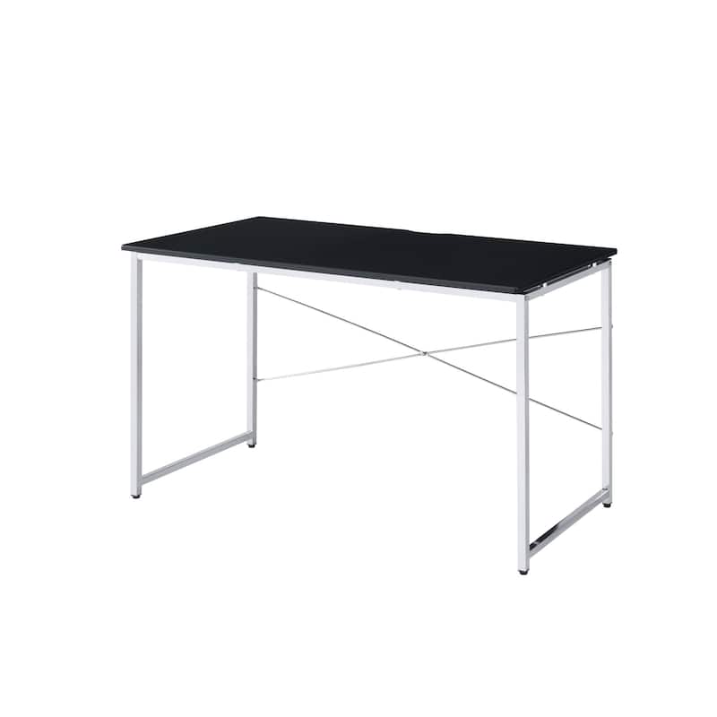 Wood Writing Desk with Silver Metal Frame and Reversible Design