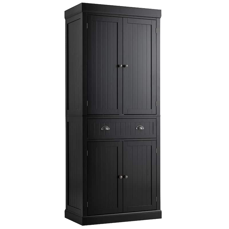 Freestanding Kitchen Pantry Cupboard Cabinet with Adjustable Shelves - Black