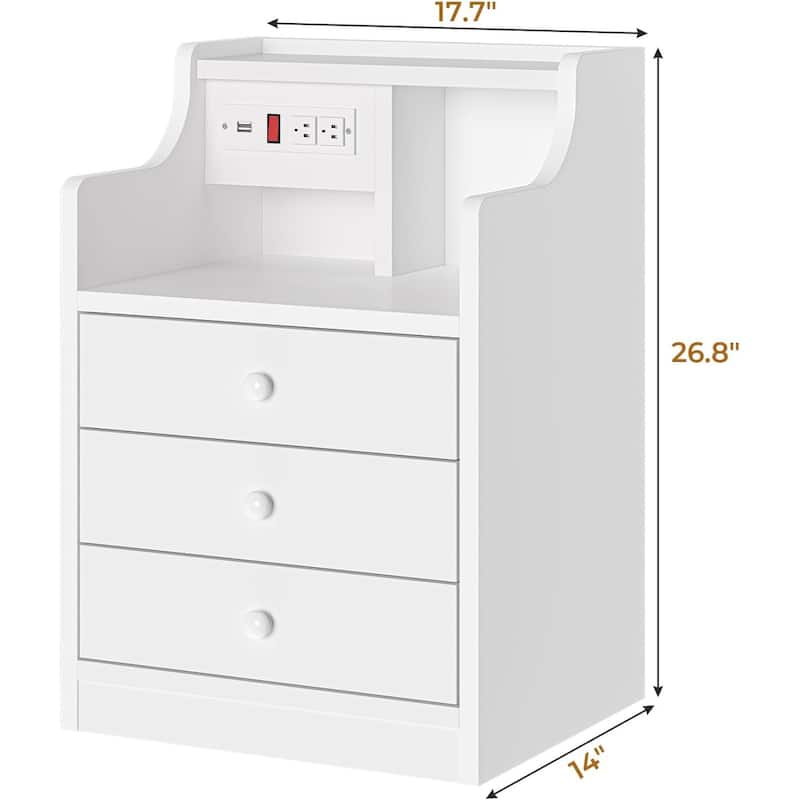 Nightstand with Drawers Charging Station End Side Table with Hutch