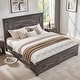 preview thumbnail 34 of 53, Farmhouse Wood Bed Frame with 54" Tall Headboard, 2 Large Drawers Dark Rustic Oak - King