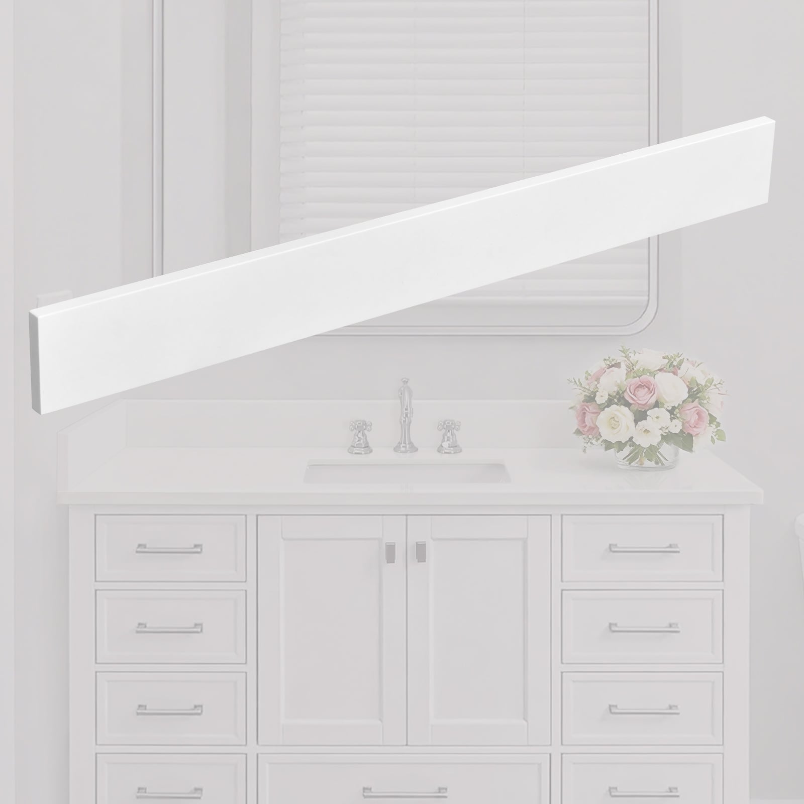 21/30/36/42/48 in. Snow White Quartz Stone Backsplash For Vanity Countertop