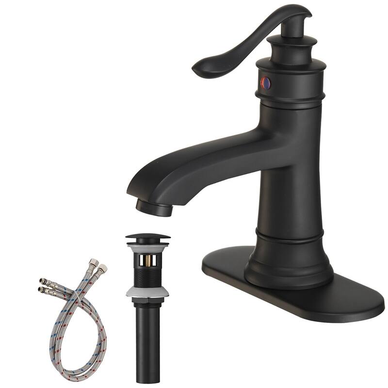 Matte Black Single-handle Bathroom Sink Faucet with Drain
