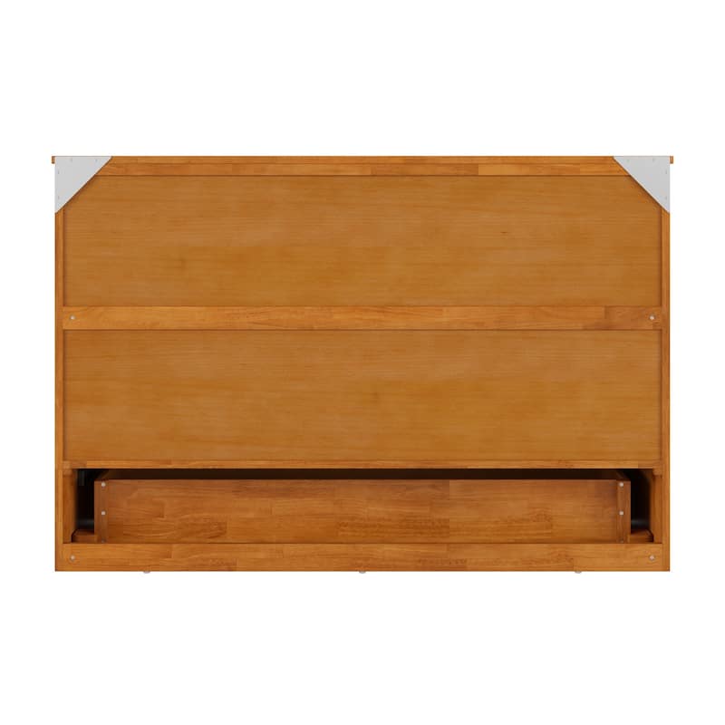 Northfield Queen Murphy Bed Chest with 6" Mattress, Storage Drawer & Built-In Charger in Light Toffee