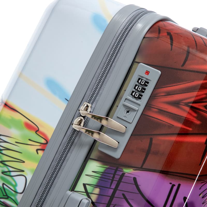 3 Pcs Lightweight ABS Hardside Suitcases, 20"/24"/28" Carry on Suitcase with Printed Pattern and Tsa Lock and Spinner Wheels