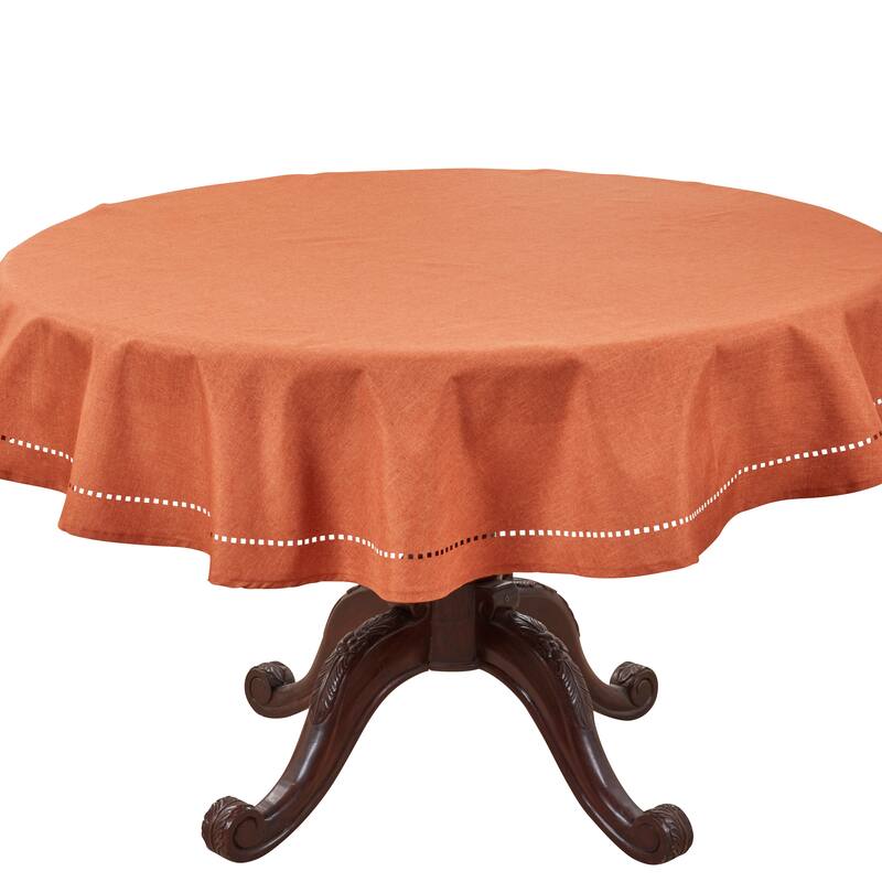 Solid Textured Tablecloth with Clean Drape, Minimal Decorative Edge, and Versatile Styling for Dining and Entertaining - 60" - Rust